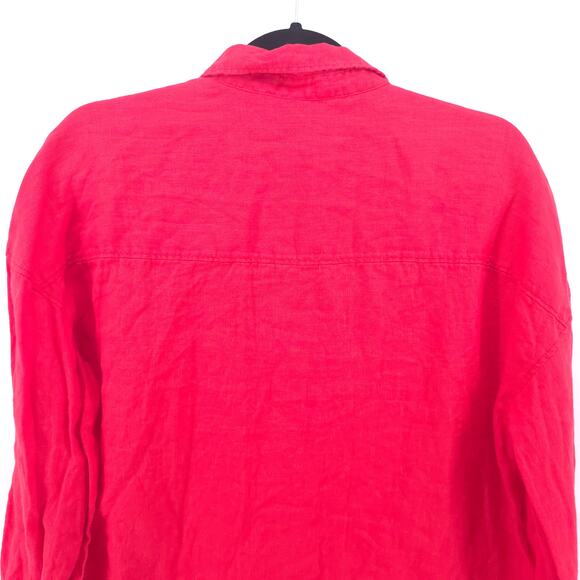 Rachel Zoe Women Red 100% Linen Relaxed Fit Long Sleeve Shell Button Down M - Picture 9 of 12
